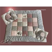 Krabbeldecke Mit Namen, Individuelle Babydecke Leona Patchworkdecke, Personalisiert von SchnuckelGyde