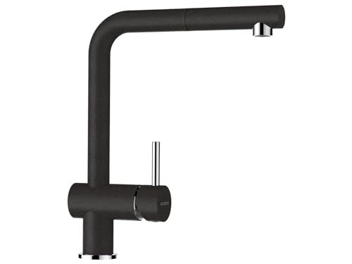 SCHOCK® Küchenarmatur Epos Onyx I schwarze Hochdruck Armatur mit ausziehbarer Schlauchbrause I 360° drehbar I Spültischarmatur für Küchenspüle I Design modern I wassersparend I Einhebelmischer Messing von Schock