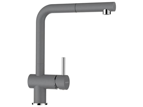 SCHOCK® Küchenarmatur Epos Croma I graue Hochdruck Armatur mit ausziehbarer Schlauchbrause I 360° drehbar I Spültischarmatur für Küchenspüle I gebürstetes Design I Einhebelmischer Messing von Schock