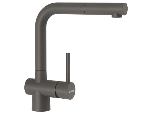 SCHOCK® Küchenarmatur LAIOS Silverstone I graue Hochdruck Armatur mit ausziehbarer Schlauchbrause I 360° schwenkbar I Edelstahl lackiert mit VollbeschichtungI Höhe 285 mm von Schock