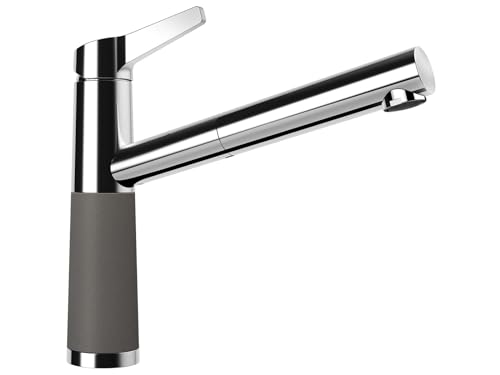 Schock Küchenarmatur SC-510 Silverstone Niederdruck Armatur CRISTADUR mit ausziehbarer Schlauch-Brause und Standard Norm-Anschlüssen von Schock