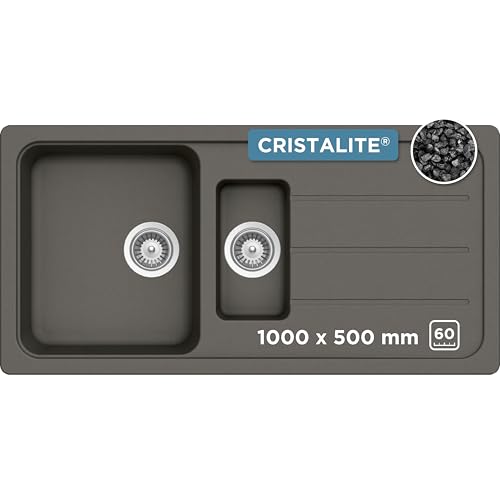 SCHOCK Küchenspüle Formhaus D-150L Asphalt 100x50 cm – CRISTALITE® mit zwei Becken und Abtropffläche – Einbauspüle ab 60 cm Unterschrank – Pflegeleichte, robuste Quarzkomposit-Oberfläche von Schock