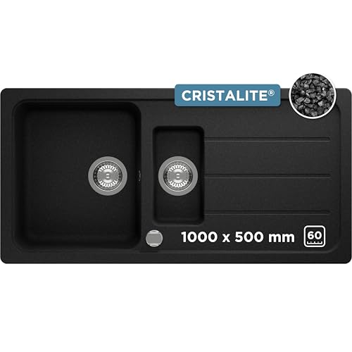 SCHOCK Küchenspüle Formhaus D-150L Onyx 100x50 cm – CRISTALITE® mit 1 ½ Becken und Abtropffläche – Einbauspüle ab 60 cm Unterschrank – Pflegeleichte, robuste Quarzkomposit-Oberfläche von Schock
