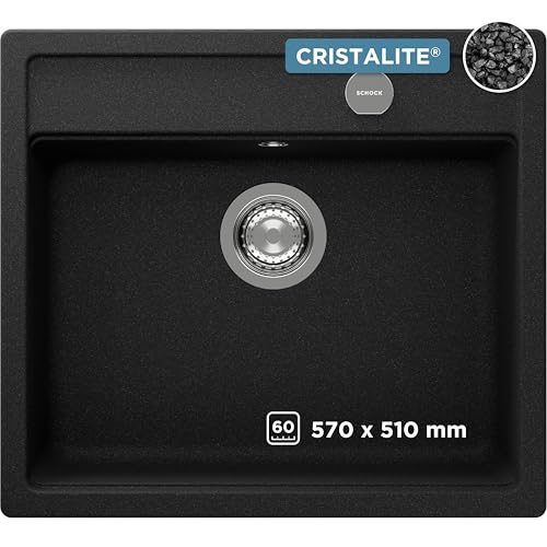 SCHOCK Küchenspüle Nemo N-100 in Onyx I kompakte Granitspüle für 60 cm Unterschrank I robustes, pflegeleichtes Cristalite I geräumiges Becken für mehr Komfort I Design-Spüle mit Excenterbedienung von Schock