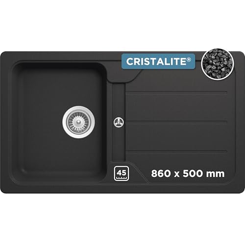 SCHOCK Küchenspüle Formhaus D-100 Onyx 86x50 cm - CRISTALITE® Schwarz mit Abtropffläche - Küchenspüle für 45 cm Unterschrank - Reversible Einbauspüle - Robuste Quarzkomposit-Oberfläche von Schock
