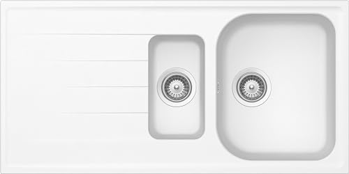 SCHOCK | Küchenspüle Lithos 1 + ½ Becken mit Abtropffläche, umkehrbare Wanne, Material Cristalite®, Absolutweiß, 1000 x 500 mm von Schock