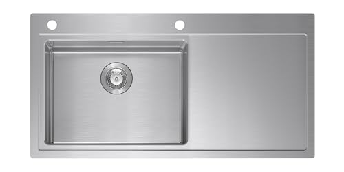 SCHOCK | Küchenspüle New Domus D100L 1 Becken links mit Abtropffläche, serienmäßiger Ablaufgarnitur, Edelstahl, 1000 x 510 mm von Schock