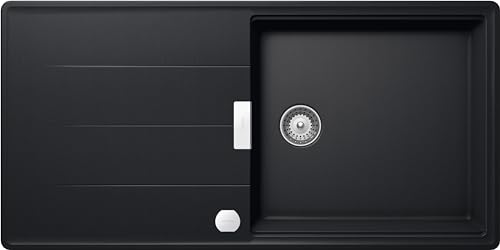 SCHOCK | Küchenspüle Tia D100L, 1 großes Becken mit Abtropffläche, umkehrbare Badewanne und Ablaufgarnitur, Material ®Cristadur, reines Schwarz, 1000 x 500 mm von Schock