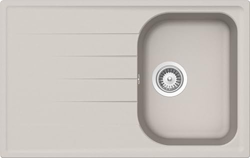 SCHOCK | Lithos Küchenspüle 1 Becken Small mit Abtropffläche, wendbare Wanne, Material Cristalite®, Farbe New Alumina, 790 x 500 mm von Schock