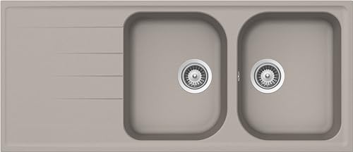 SCHOCK Lithos Küchenspüle 2 Becken mit Abtropffläche, umkehrbare Becken, Material Cristalite®, taubengrau, 1160 x 500 mm von Schock