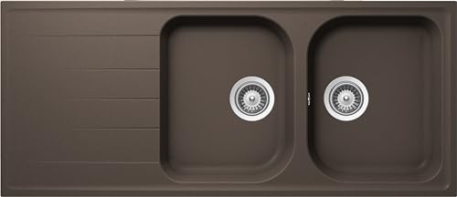 SCHOCK Lithos Küchenspüle 2 Becken mit Abtropffläche, umkehrbare Wanne, Material Cristalite®, Mokka, 1160 x 500 mm von Schock