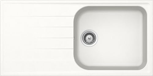 SCHOCK Lithos Küchenspüle mit 1 großen Becken mit Abtropffläche, umkehrbare Wanne, Material Cristalite®, absolut weiß, 1000 x 500 mm von Schock