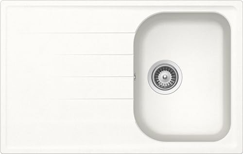 SCHOCK Lithos Küchenspüle mit 1 kleinem Abtropffläche, umkehrbares Becken, Material Cristalite®, absolut weiß, 790 x 500 mm von Schock