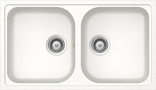 SCHOCK Lithos Küchenspüle mit 2 Becken, Material Cristalite®, Weiß, 860 x 500 mm von Schock