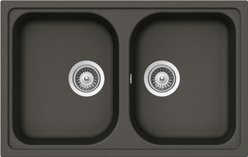 SCHOCK Lithos Küchenspüle mit 2 Becken, klein, Material Cristalite®, Asphalt, 790 x 500 mm von Schock