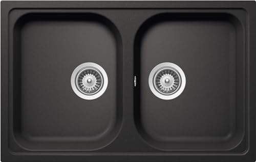 SCHOCK Lithos Küchenspüle mit 2 Becken, klein, Material Cristalite®, Schwarz, 790 x 500 mm von Schock