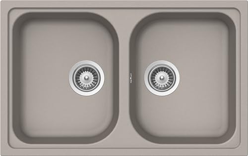 SCHOCK Lithos Küchenspüle mit 2 Becken, klein, Material Cristalite®, taubengrau, 790 x 500 mm von Schock