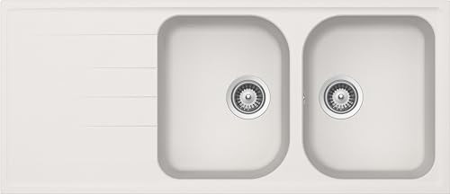 SCHOCK | Lithos Küchenspüle mit 2 Becken mit Abtropffläche, wendbare Wanne, Material Cristalite®, Farbe New Alumina, 1160 x 500 mm von Schock
