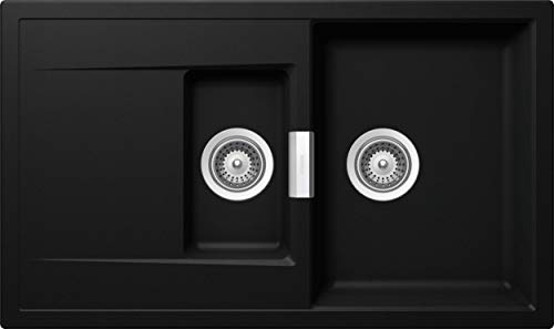 SCHOCK hochwertige Küchenspüle mit 1½ Becken 86 x 51 cm Mono D-150 Puro - CRISTADUR schwarze Spüle mit Abtropffläche ab 60 cm Unterschrank-Breite von Schock