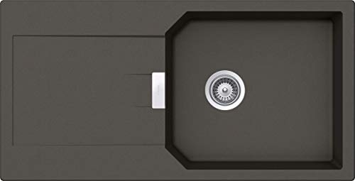 SCHOCK kompakte Küchenspüle 100 x 51 cm Manhattan D-100L Asphalt - CRISTALITE graue Granitspüle mit extra Beckenvolumen ab 60 cm Unterschrank-Breite von Schock