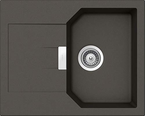 SCHOCK kompakte Küchenspüle 64 x 51 cm Manhattan D-100XS Asphalt - CRISTALITE graue Granitspüle mit verkürzter Abtropffläche ab 40 cm Unterschrank-Breite von Schock