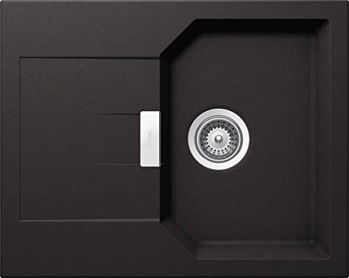 SCHOCK kompakte Küchenspüle 64 x 51 cm Manhattan D-100XS Nero - CRISTALITE schwarze Granitspüle mit verkürzter Abtropffläche ab 40 cm Unterschrank-Breite von Schock
