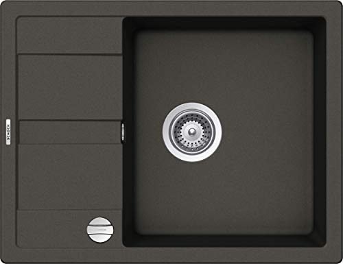 SCHOCK kompakte Küchenspüle 65 x 50 cm Manhattan D-100 Asphalt - CRISTALITE graue Granitspüle mit verkürzter Abtropffläche ab 50 cm Unterschrank-Breite von Schock
