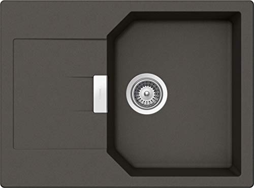 SCHOCK kompakte Küchenspüle 69 x 51 cm Manhattan D-100S Asphalt - CRISTALITE graue Granitspüle mit verkürzter Abtropffläche ab 45 cm Unterschrank-Breite von Schock