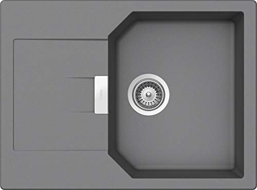 SCHOCK kompakte Küchenspüle 69 x 51 cm Manhattan D-100S Croma - CRISTALITE hellgraue Granitspüle mit verkürzter Abtropffläche ab 45 cm Unterschrank-Breite von Schock