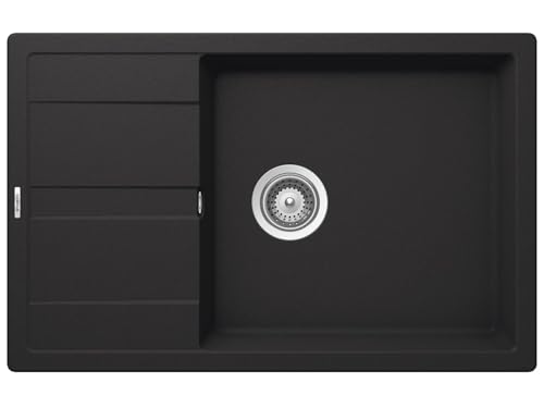 SCHOCK kompakte Küchenspüle 78 x 50 cm Manhattan D-100LS Onyx - CRISTALITE dunkelgraue Granitspüle mit verkürzter Abtropffläche ab 60 cm Unterschrank-Breite von Schock