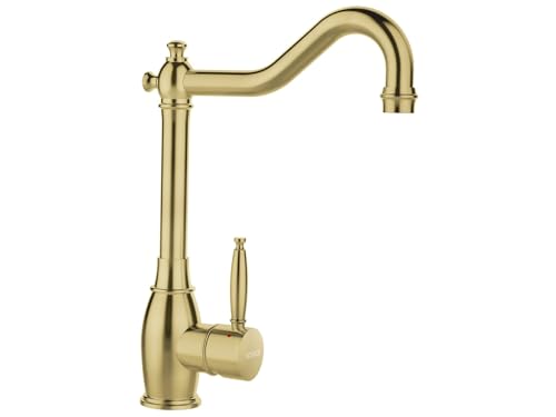 Schock 513000WGO Küchenarmatur RESI in Whitegold – Hochdruck Armatur mit Festauslauf, extraleisem Wasserstrahl und besonders hohem Auslauf, White Gold von Schock