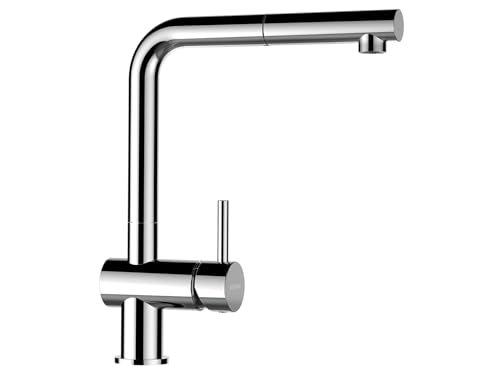 SCHOCK® Küchenarmatur EPOS Chrom I Niederdruck Armatur mit ausziehbarer Schlauchbrause I 360° drehbar I Spültischarmatur für Küchenspüle I Edelstahl modernes Design I Einhebelmischer Edelstahl von Schock