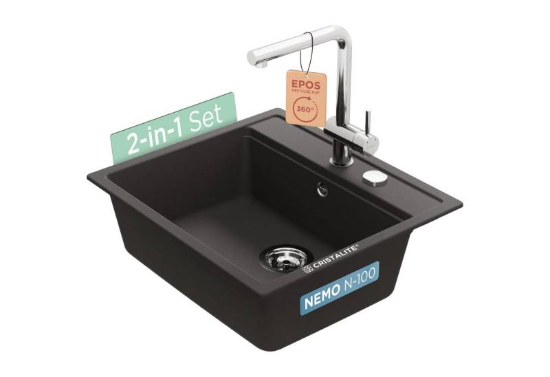 Schock Granitspüle Nemo N-100 und Armatur Epos, eckig, 75/51 cm, (Set, 2 St), bestehend aus Spüle und Armatur von Schock