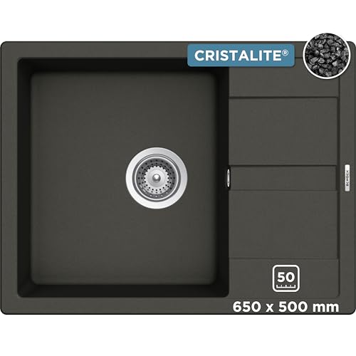 SCHOCK Küchenspüle Manhattan D-100 in Asphalt I Granitspüle mit verkürzter Abtropffläche I Einbauspüle für 50 cm Unterschrank I robuste kratzfeste Cristalite Spüle I Spüle mit Excenterbedienung​ von Schock