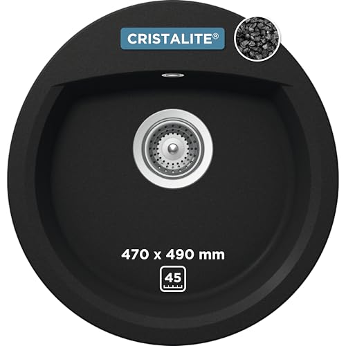SCHOCK Küchenspüle Manhattan R-100 in Nero I runde Granitspüle für 45 cm Unterschrank I kratzfestes pflegeleichtes Cristalite I tiefes Becken für mehr Komfort I Design Spüle mit Excenterbedienung von Schock