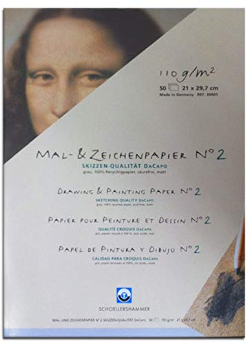 Schoellershammer Mal-/Zeichenpapier Nr. 2, A4, Grau, 110 g/m², Block mit 50 Blatt von Schoellershammer
