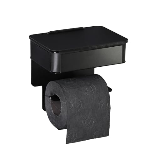 Toilettenpapierhalter mit Feuchttücherbox – 2-in-1 Wandhalterung mit Klebepads, hygienisch & bohrfrei, weiche Form, Schwarz oder Schwarz/Edelstahl, Made in Germany von Schönbeck Design