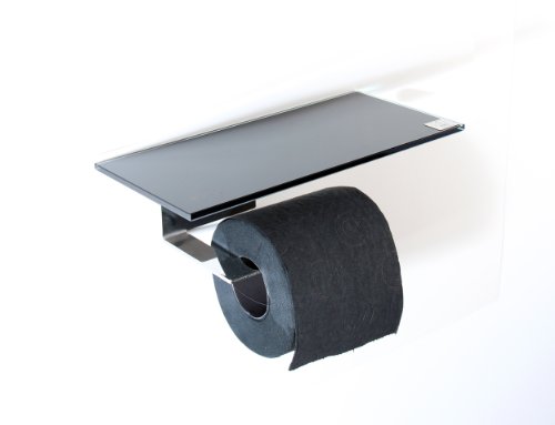 WC Rollenhalter/Toilettenpapierhalter mit Abstellfläche/Ablage aus schwarzem Glas/L - Made in Germany - von Schönbeck Design