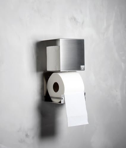 WC Rollenhalter/Toilettenpapierhalter mit Abstellfläche/Ersatzrollenhalter - Made in Germany - (Edelstahl gebürstet) von Schönbeck Design