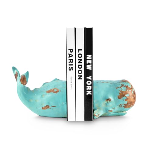 Buchstützen Wal | dekorative Buchstütze auf Kunststein (Polyresin) | Bookend ist 1,25 KG schwer, solide ausgefüllter Kern | Rutschfester Boden, Oberfläche strukturiert und handbemalt von Schöne Güter