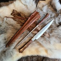 Mittelalter-Messer Essbesteck Handgeschmiedet Mit Lederfuteral - Praktisch Und Scharf 2Er Set Genähter Ledertasche | Rm1B von SchoeneMesser