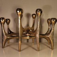 Harjes Metallkunst Bremen Bronze Handwerk Tischleuchter 8 Flammig 60Er Jahre Poliert von SchoenealteDinge