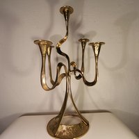 Sehr Grosser Kerzenständer 5 Arm Messing Gold Kurt Jesch Amadeo Italien Art Deco von SchoenealteDinge