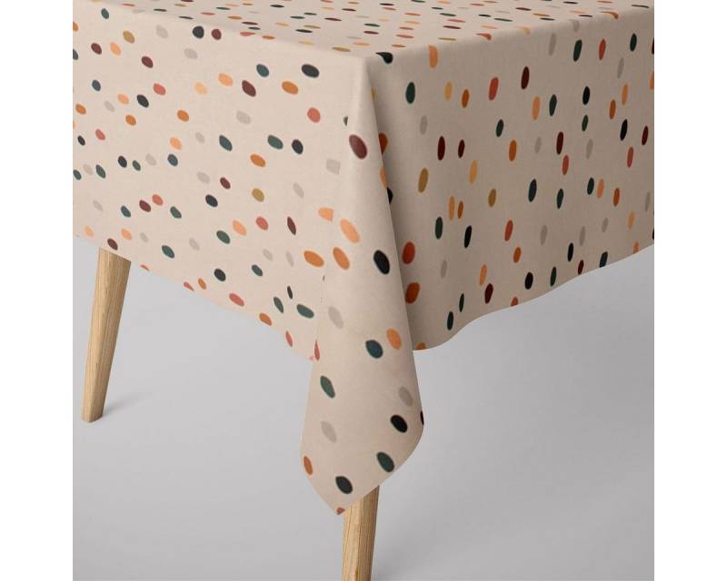 SCHÖNER LEBEN. Tischdecke SCHÖNER LEBEN. Tischdecke aus Baumwolle Punkte Tupfen ecru grün orang, Digitaldruck SCHÖNER LEBEN. Tischdecke SCHÖNER LEBEN. Tischdecke aus Baumwolle Punkte Tupfen ecru grün orang, Digitaldruck von Schöner Leben.
