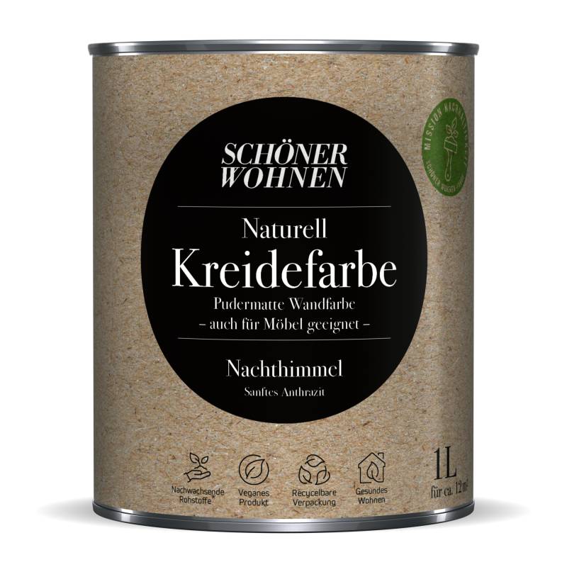 Schöner Wohnen Farbe Naturell Kreidefarbe 'Nachthimmel' anthrazit matt 1 l von Schöner Wohnen Farbe