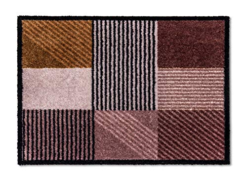 Schöner Wohnen Kollektion Fußmatte innen - Schmutzfangmatte 67x100cm Geomix Kastanie-Rose - rutschfeste Sauberlaufmatte robust - Fussmatte Haustür - Türmatte waschbar bei 30°C von Schöner Wohnen Kollektion