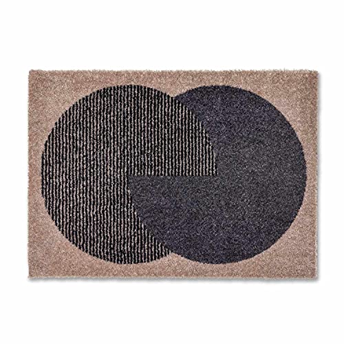 Schöner Wohnen Kollektion Rutschhemmende Sauberlaufmatten Manhattan – waschbarer Teppichläufer – strapazierfähige Schmutzfangmatten – (Semi-Circle beige-anthrazit, 50 x 70 cm) von Schöner Wohnen Kollektion