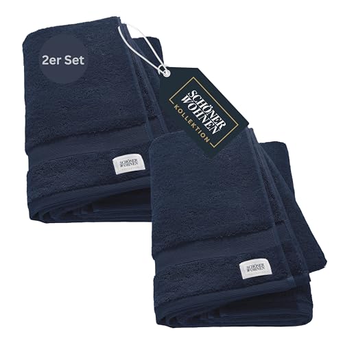 SCHÖNER WOHNEN 2er Set Premium Duschtuch 70x140 cm - saugstark - Luxus Badetücher Blau 2teilig - 100% Baumwolle - flauschig weich - als Handtuch-Set kombinierbar - Frottiertücher - Öko-Tex von Schöner Wohnen Kollektion