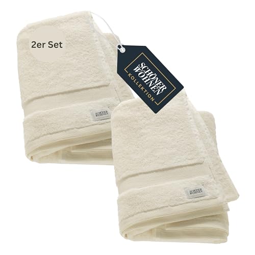 SCHÖNER WOHNEN 2er Set Premium Duschtuch 70x140 cm - saugstark - Luxus Badetücher Weiß 2teilig - 100% Baumwolle - flauschig weich - als Handtuch-Set kombinierbar - Frottiertücher - Öko-Tex von Schöner Wohnen Kollektion