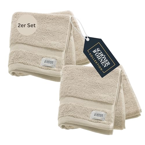 SCHÖNER WOHNEN 2er Set Premium Handtuch 50x100 cm - saugstark - Luxus Handtücher Beige 2teilig - 100% Baumwolle - flauschig weich - als Handtuch-Set kombinierbar - Frottiertücher - Öko-Tex von Schöner Wohnen Kollektion